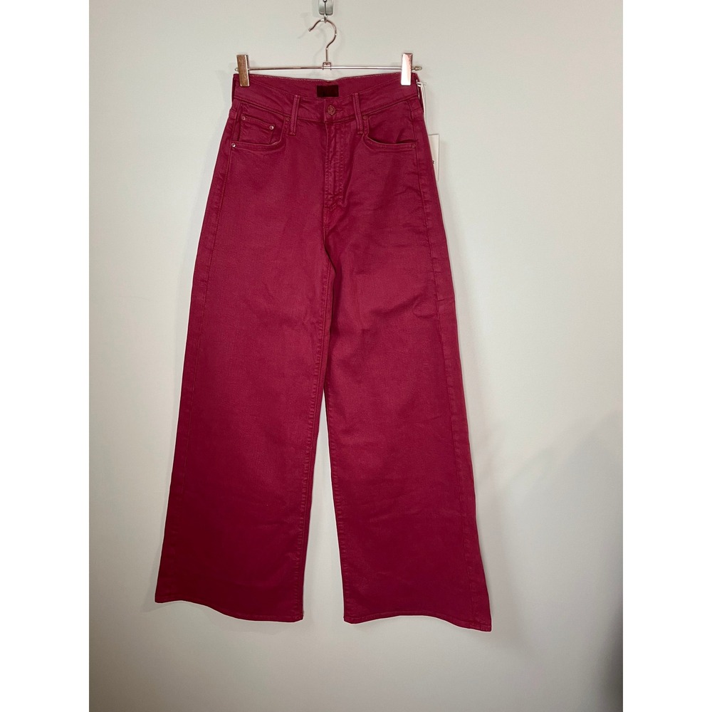 NEW NWT MOTHER Wide Leg Crop Jeans Crimson Red Size 25 Denim Flare Pants - Picture 2 of 6